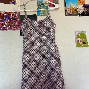 Purple plaid dress with tie